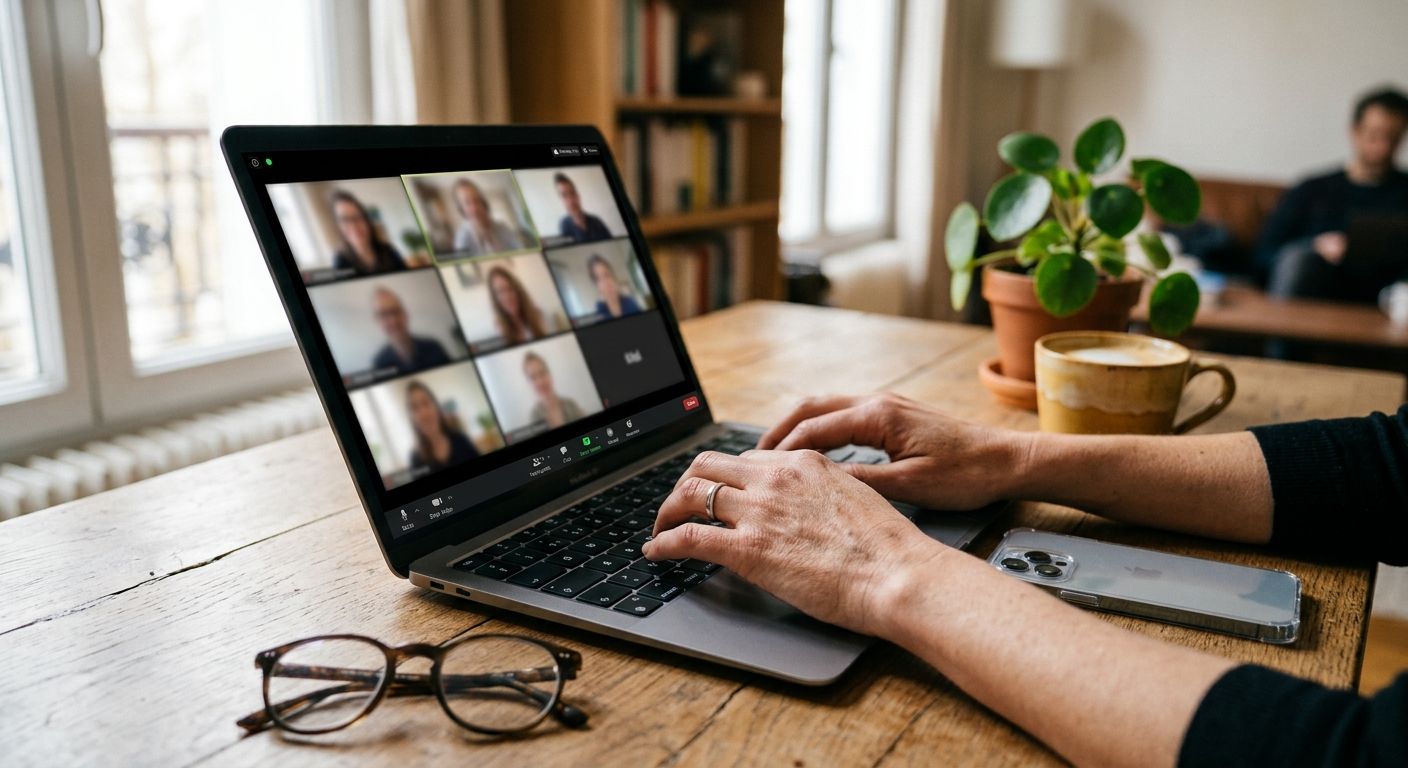 Étudiants réunis en visioconférence sur un ordinateur portable